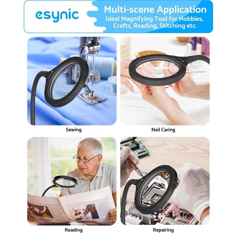 eSynic Magnifying Lamp High Clarity Magnifying Glass with Light 5X