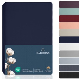 BARBONS Fitted Sheet 160 x 200 cm - 100% Cotton Fitted Sheet Oeko-Tex Certified Bed Sheet Jersey Bedding and Duvet Cover for Box Spring Bed and Thick Mattresses up to 25 cm - Navy 160 x 200 cm