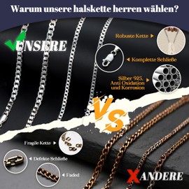 YADOCA Men's Silver Chain, 925 Silver, 3 mm/5 mm Thick Necklace Chain for Men, Robust Men's Silver Gold Chain, Hypoallergenic Curb Chain, Necklace, Jewellery for Men