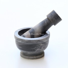 Stones And Homes Indian Grey Mortar and Pestle Set Small Bowl Marble Herbs Spices Stone Grinder for Kitchen and Home 3 Inch Polished Round Pill Crusher Herbs Spice Grinder - (7.6x4.8x3.2 cm)
