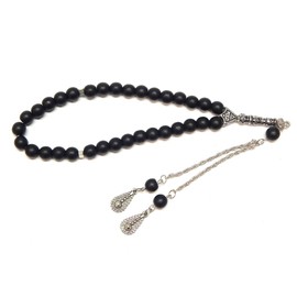 Tesbih Tasbih Tespih Misbaha Subha 33 Prayer Beads Muslim Islamic Rosary Prayer Worship Accessories Semi-Precious Stone Matt Onyx Black Beads Round 8 mm, Onyx, Onyx, pearls