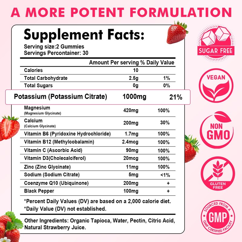 2 Pack Potassium Magnesium Gummies, High Absorption Magnesium Potassium Supplement