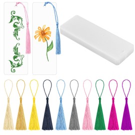 SBYURE 50 Clear Bookmark Blanks with Colorful Tassels, Rectangle Bookmarks Bulk for DIY Crafts, Gift Tags (50)