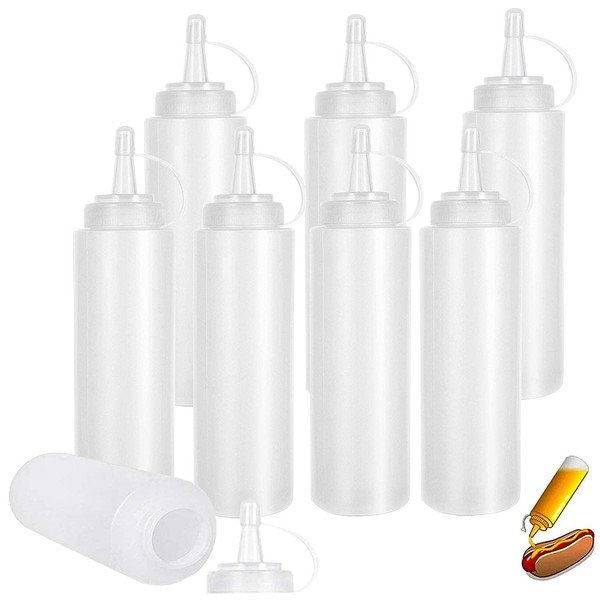 Squeeze Bottle Made of Plastic, Pack of 8 8 oz Plastic Squeeze Bottles, Condiment Bottles - BPA Free, Storage Container for Ketchup/Mustard/Mayo/Sauces/Olive Oil, Sauce Bottle for Home & Restaurant
