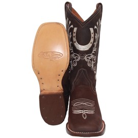 Women’s Leather Western Boot Square Toe Embroidered Womens Brown Cowboy Boots (9, Cafe)