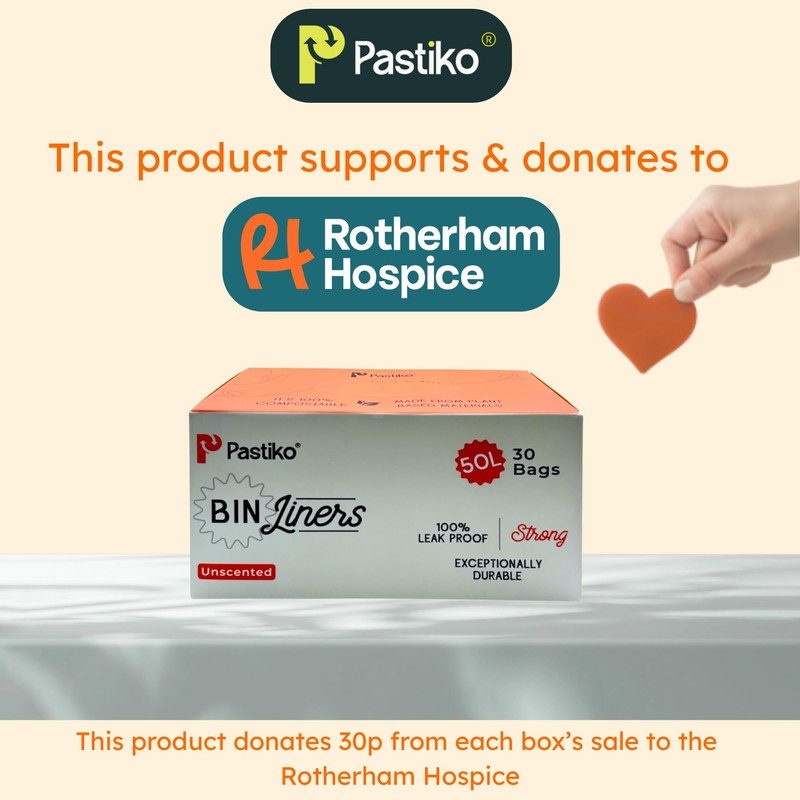 Pastiko 100% Compostable Biodegradable Bin Liners 50L Plant Based Garbage