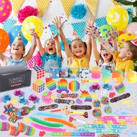 70 Pcs Toys Kids Pack - Treasure Chest Goodie Bag Rewards, Classroom Prizes, Party Favours, Stress Relief Pinata Fillers, Bulk Fidgets Box Gifts with Pop Its for ADHD & Autism,Gifts for Boys and Girls