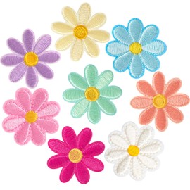 Hzopcw 8pcs Flower Iron on Patches, Cute Daisy Embroidered Patches for Hats, Flower Sew On Applique for Clothing Jackets Jeans Hoodies Shirts Packpacks Bags- 8 Colors
