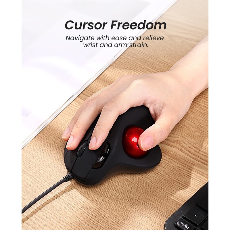 Nulea M509 Trackball Mouse Wired, Ergonomic Design, Easy Thumb Control,