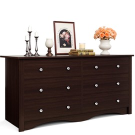 JUMMICO Dresser for Bedroom, 6 Wood Dresser Drawers, Wide Chest of Drawers, Storage Tower Unit, Modern Design for Bedroom, Living Room, Hallway, Entryway (Dark Brown)