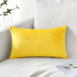 Artscope Luxury Velvet Pillow Covers Decorative Rectangle Pillowcases Soft Solid Cushion Cases for Couch Sofa Bedroom Car Decor 12x20 Inch Golden Yellow