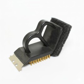 TrueCraftware- 7" X 3 1/2" X 4 Heavy-Duty Bristle with Scrubbing Pad and Blade Polypropylene Body Steel Bristle Metal Blade and Pad- Grill Cleaning Brush BBQ Grill Accessories Safe Grill Cleaner