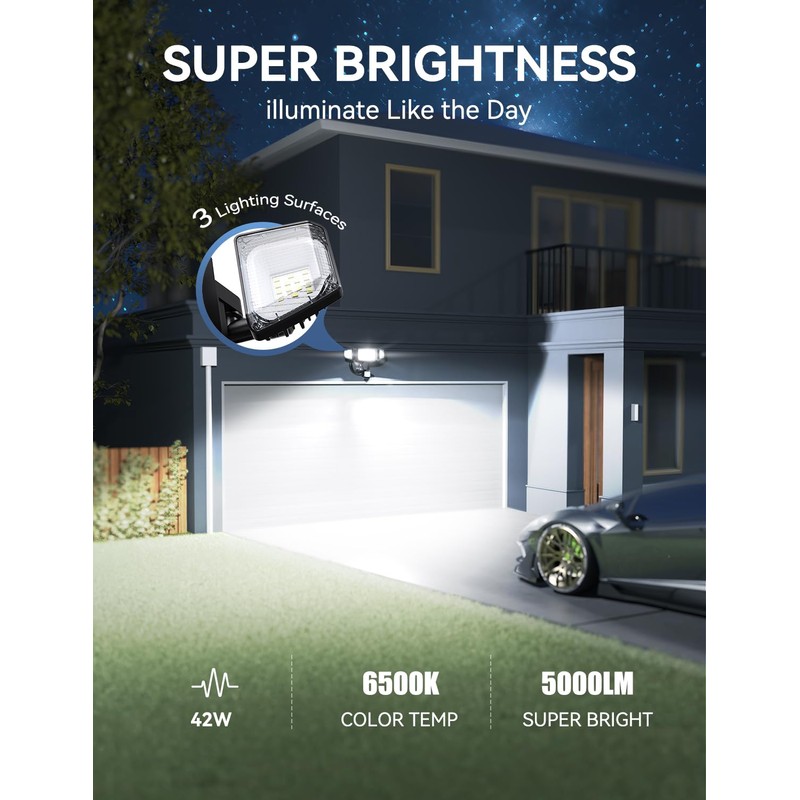 Olafus 42W Motion Sensor Outdoor Light Plug in, Motion Flood