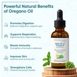 30ml Oregano Oil, 100% Pure & Undiluted Wild Oregano Oil with 92% Carvacrol, Supports Immunity, Cold & Cough Relief, Sore Throat and Digestive Health
