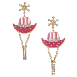 Madison Tyler Pink Earrings for Women | Statement Pave Rhinestone Cowboy Hats Dangle Earrings | Jewelry Gifts for Valentine's Day Wife Her