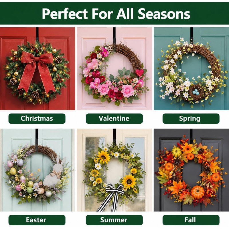 HappyFiller 15‑25" Wreath Hanger for Front Door, Over the Door