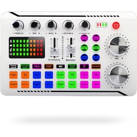 F998 Professional Audio Mixer,Sound Card Voice Changer and Audio Interface with DJ Mixer Effects,Podcast Production Studio Equipment,for Podcasting/Gaming/Karaoke/Tiktok/YouTube Streaming White