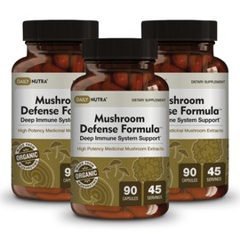 DailyNutra Mushroom Defense Formula - Immune Support Supplement | Organic Mushrooms, Hot Water Extracted - Reishi, Chaga, Maitake, Shiitake & Turkey Tail (270 Capsules)
