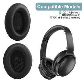 QC35 Ear Pads Replacement Ear Cushions Compatible with Bose QuietComfort 35 QC35 SoundTrue QuietComfort 35 II QC35 II Over-Ear Headphones Comfort Memory Foam Earpads (Black)