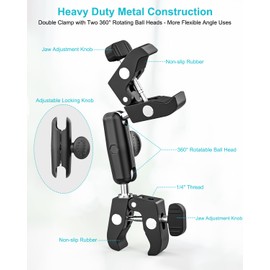 Dosvsi Double Super Clamp Camera Mount, [with 1/4" Screw Holes] Metal Adjustable Dual-Heads Clamp Holder with Magic Arm, Heavy Duty Pole Clamp for Photography/Light Stand/Tripod/Studio/Selfie Stick