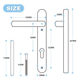 GANZTECH 1 Set White UPVC Aluminum Door Handle, 92mm PZ (Centres), Backplate 212mm, 122mm Screw to Screw，White Replacement PVC Door Handle