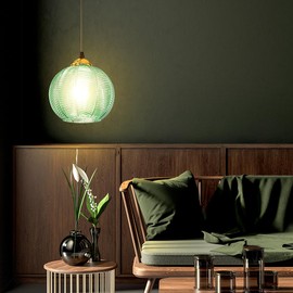 Pendant Light Kitchen Island, Single Blue Glass Pendant Lighting, Vintage Globe Hanging Chandelier for Dining Bedroom Decor, Adjustable Cord