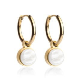 Gold Ohrringe Creolen mit Anhänger zum Wechseln • Edelstahl Ohrhänger mit Charm in weiß • nickelfrei & wasserfest • MIX AND MATCH • Ø 16 mm