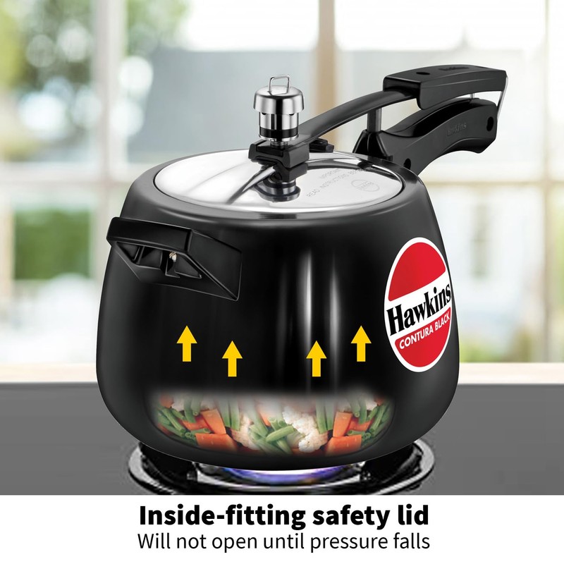 Hawkins 4 Litre Contura Black Pressure Cooker, Hard Anodised Inner