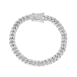 Gemsme 6MM Cuban Bracelet for Women Men, 18K White Gold Plated Iced Out Cuban Link Chain Bracelet Bling Full Cubic Zirconia Hip Hop Curb Chains Jewelry