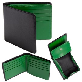 Men's Bifold Wallet, Box-Shaped Coin Purse, Bifold Men's Wallet, Genuine Leather, Large Capacity, Card, Bifold Wallet, 14, 5.Green