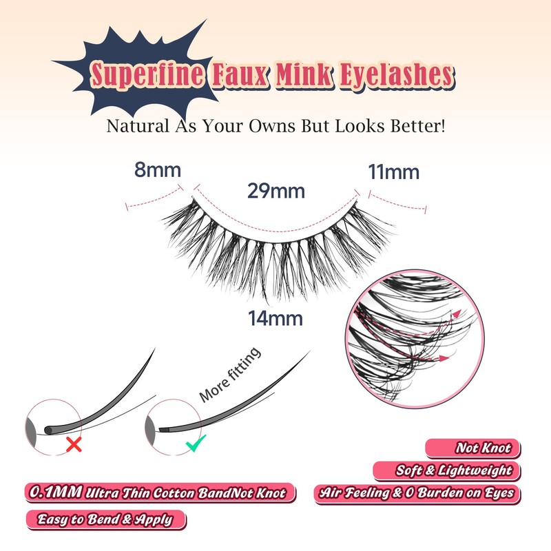 Natural Eyelashes Cat Eye Lashes 14MM Strip Lashes 3D Volume