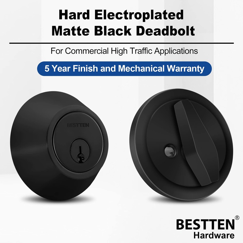 [2 Pack] BESTTEN Single Cylinder Deadbolt, Keyed Alike Dead Bolt