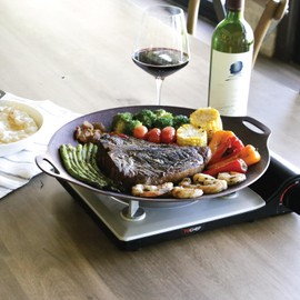 TECHEF - 14-inch Nonstick Round Griddle Grill Pan for Korean BBQ/Teppanyaki Pan, Tawa, Roti Pan/Induction Ready/Made in Korea (Griddle with Rack)