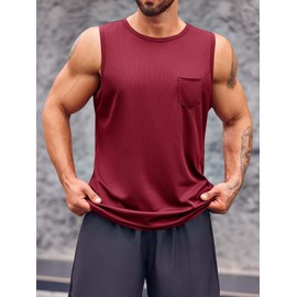 Runcati Mens Sleeveless Workout Tank Tops Athletic Muscle Gym T Shirts with Pockets Wine Red