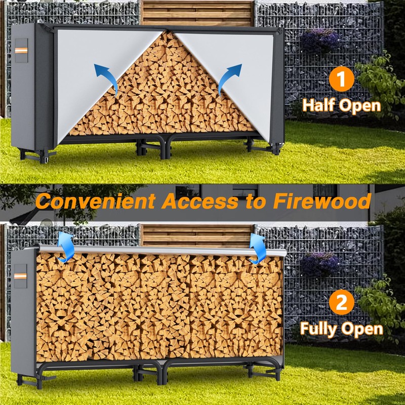 EVRBUL 8ft Waterproof Firewood Rack Cover, 420D Heavy Duty Fabric