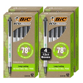 BIC Ecolutions Clic Stic Retractable Ballpoint Pens 48 Count Black Ink Bulk Pack