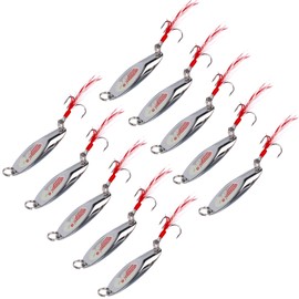 Goture Long Distance Cast Metal Fishing Lure, Artificial Bait Set with Hooks, Fishing Spoon for Trout Pike Bass Crappie, Pack of 10