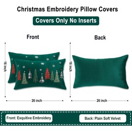 Tosleo Pack of 2 Christmas Cushion Covers, 40 x 66 cm, Decorative Cushion Cover, Green, Christmas Tree Cushion Covers for Sofa, Living Room, Bedroom, Festival, Party