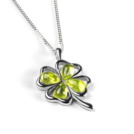 HENRYKA Sterling Silver and Peridot Four Leaf Clover Necklace, Lucky Necklace, Peridot Jewellery, Irish Necklace, Good Luck Gift