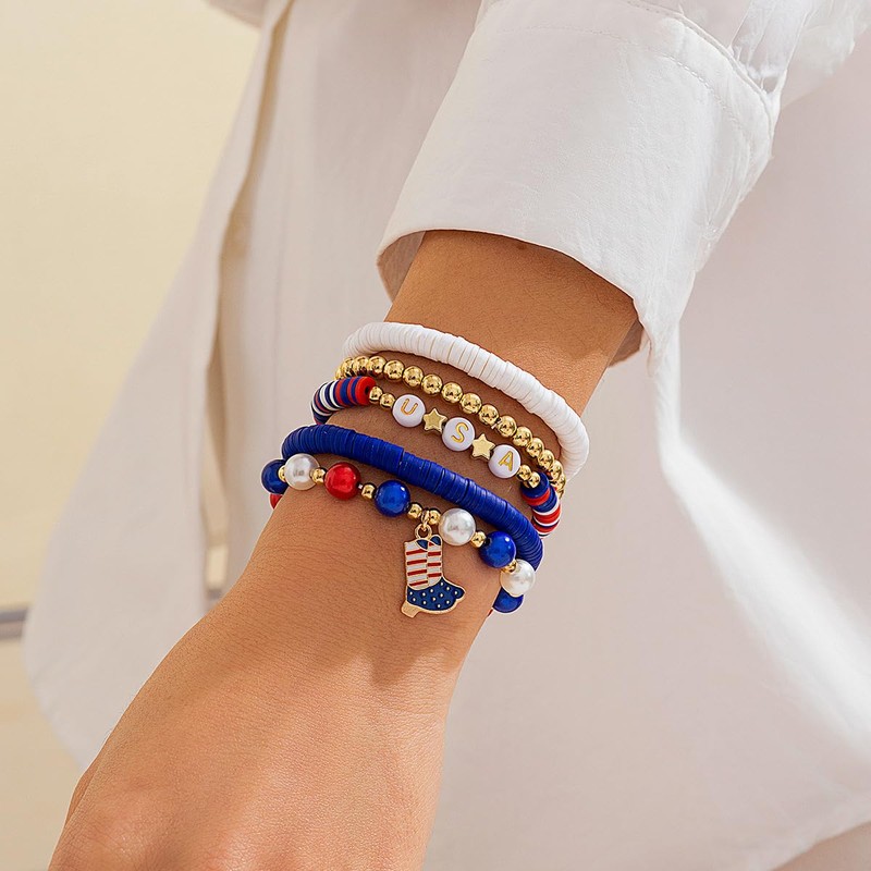 Fuqimanman2020 July 4th Independence Day Polymer Clay Beaded Stretch Bracelets