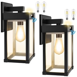 Solar Wall Lights Outdoor with 3 Lighting Modes & Motion Sensor, Solar Porch Light with 2 Bulbs, Waterproof Outdoor Wall Sconce Lantern Lamp Fixture for Garage Porch Shed Barn Yard Garden Front Door