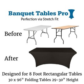 Banquet Tables Pro 8 Ft Black 2 Pack Stretch Tight Fit Spandex Rectangular Folding Tablecover for 30Wx96Lx30H Folding Patio Tables, Banquet,Party