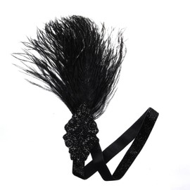 Axvxby 1920s Women's Headbands - Vintage Rhinestone Headband, Gatsby Costume Accessories, Peacock Feather Vintage Hair Bands - Mardi Gras Party, Masquerade Decorations (Black, Average Size)