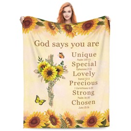 shangtiezao God Says You are blanket 50"x40" Christian Gifts Blanket Religious Gifts Blankets with Bible Verse and Inspirational Thoughts sunflower blanket for women girls