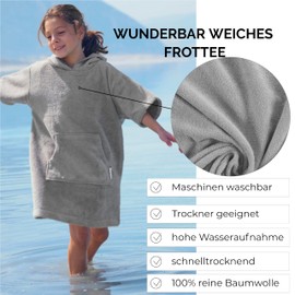 CalmyBEACH Terry Cloth Bath Poncho Girls Boys – Children's Surf Poncho 100% Cotton Beach Poncho Towel with Hood Changing Aid Surf Poncho Bathrobe, gray