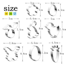 MIUTME Easter Cookie Cutter Set, 8Pcs Stainless Steel Biscuit Cutter,Bunny,Rabbit Head, Egg, Flower,Carrot, Chick and Butterfly, Ideal Easter Gift