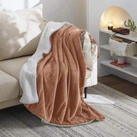Oxford Homeware Sherpa Fleece Blanket Reversible Throw Blankets Soft Fluffy Thick Blankets Microfiber Plush Blanket for Bed, Couch (Camel, Single (130 x 150 Cm))