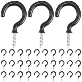 Drado 30 Pcs Cup Hooks Screw in 1/2" Hooks Heavy Duty Ceiling Hooks, Black
