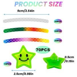 Pack of 70 Bicycle Spoke Reflectors, 360° Visibility Spoke Reflectors Bicycle Children, Bicycle Reflectors with Reflective Stickers & Reflective Stars for Cat's Eyes Bicycle Pushchair