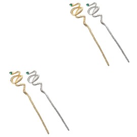 Ipetboom Sets Chinese Hair Chopsticks Snake Gemstone Alloy Hairpin Traditional Style Women's Hair Accessories for Long Pcs